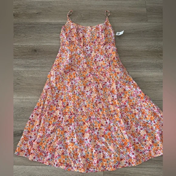 Old Navy Fit & Flare Cami Midi Dress Colorful Spring Flowers NWT - Picture 4 of 6